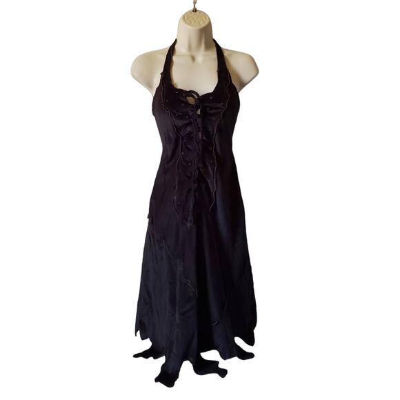 Ryan Keith Dresses & Skirts - Vintage Ryan Keith Halloween Corset Lace Up Dress S/M Black Velour Halter Neck